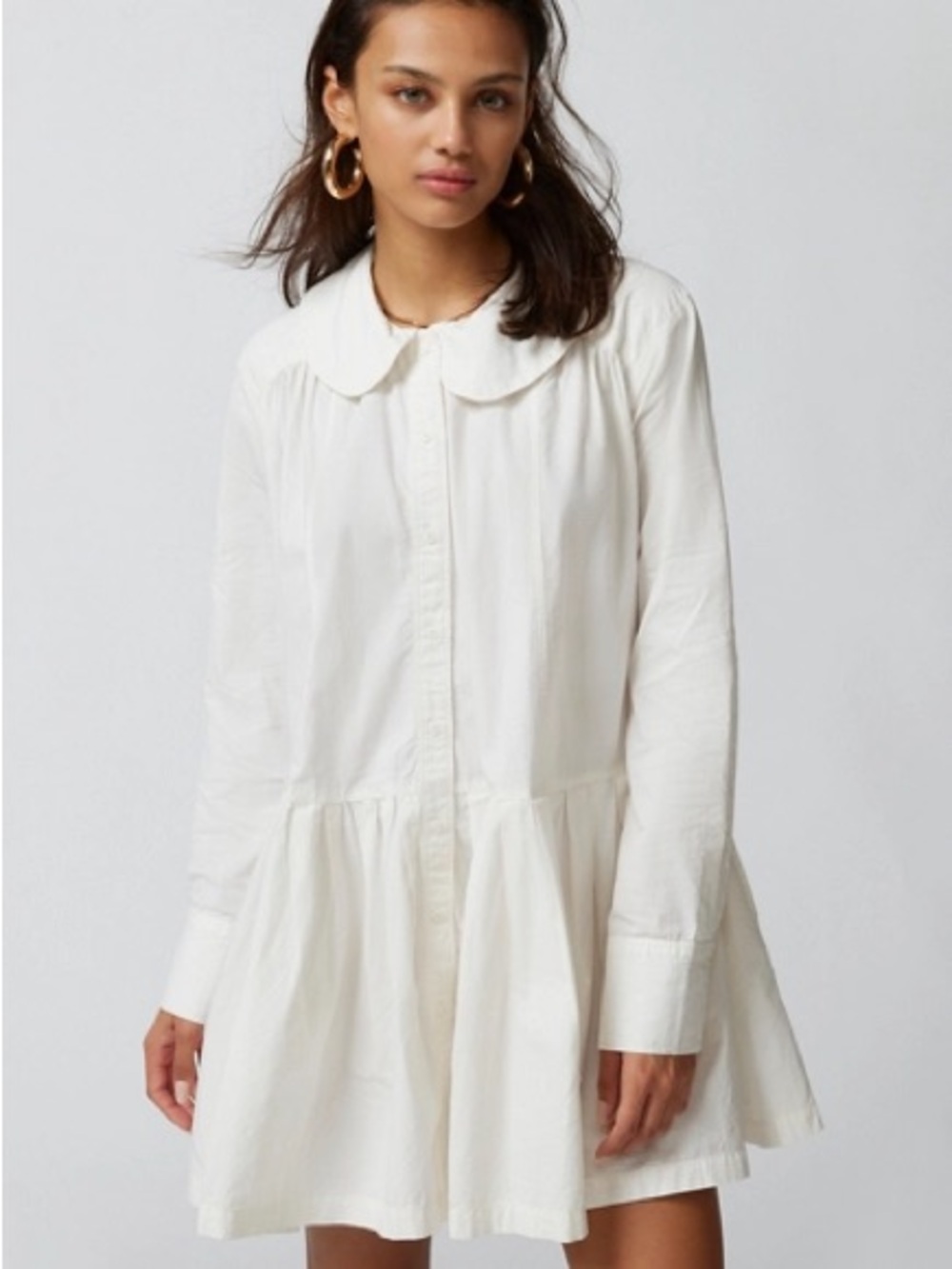 Urban Outfitters White Long-Sleeve Tiered Shirt Babydoll Dress